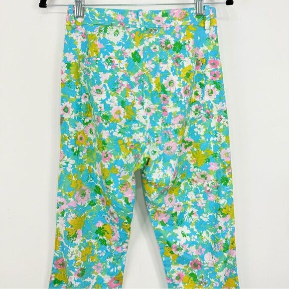 Zara Colorful Floral Retro Inspired Linen Blend High Rise Cropped Ankle Pants - Picture 11 of 16